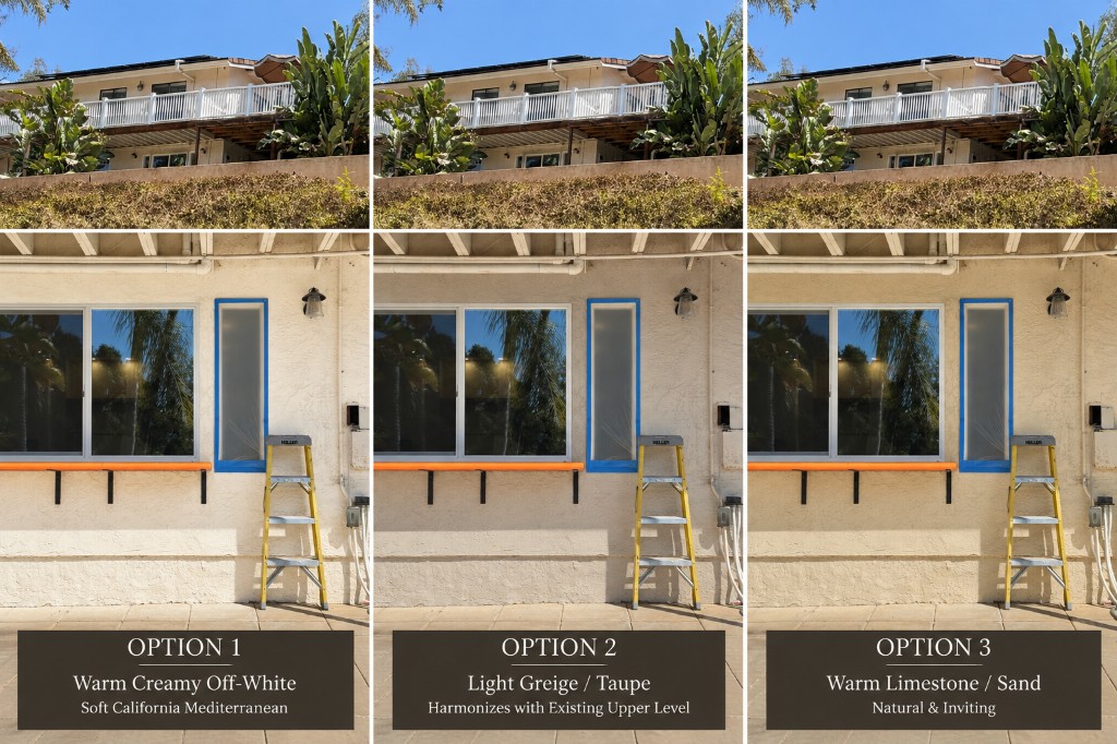 Three paint color options on the casita facade