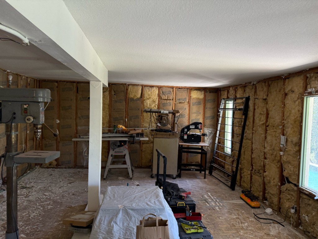 Old insulation still in the walls during demolition