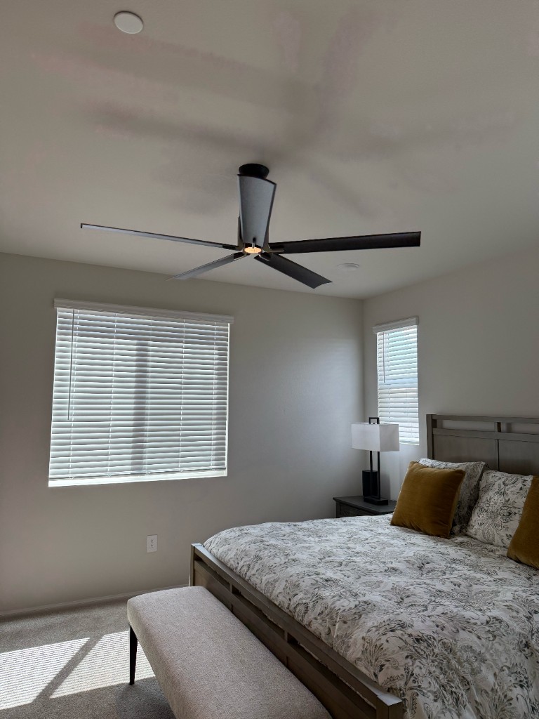 Finished five-blade ceiling fan in a Temecula bedroom